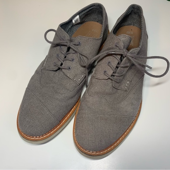 Toms Oxford Shoes Men’s Size 10.5 US Grey Aviator Brogue Wingtip Lace-up Textile - Picture 2 of 11